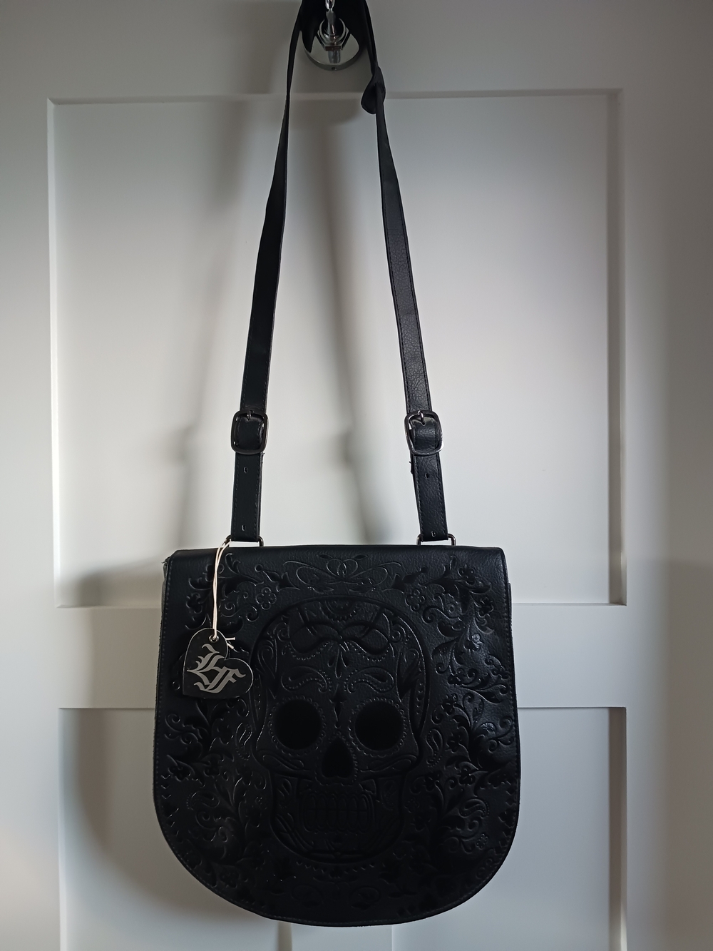 Black Embossed Skull Crossbody Bag - Picture 2 of 7